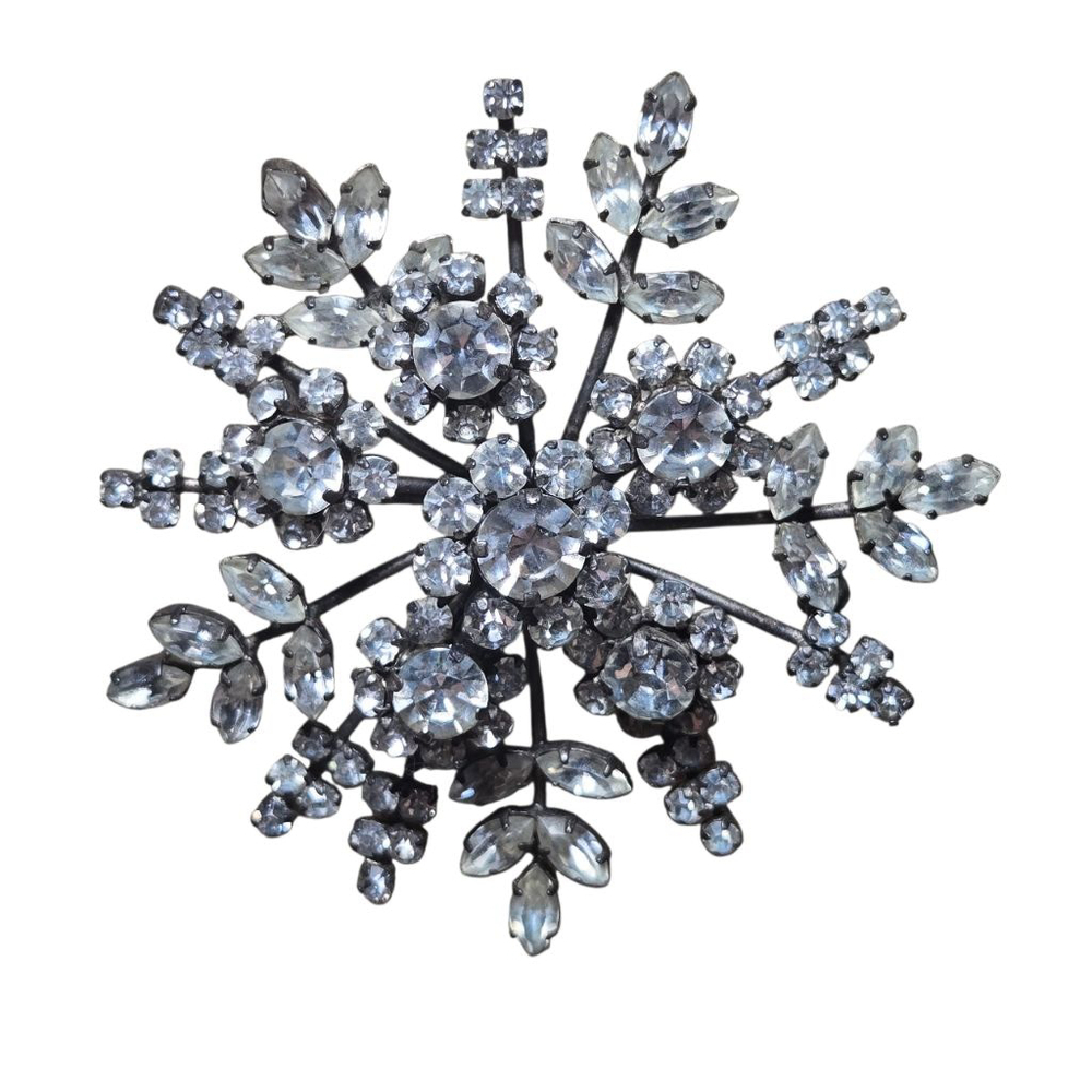 Vintage Brooch Austrian Clear Crystal Snowflake Pin Silvertone Women's Jewelry